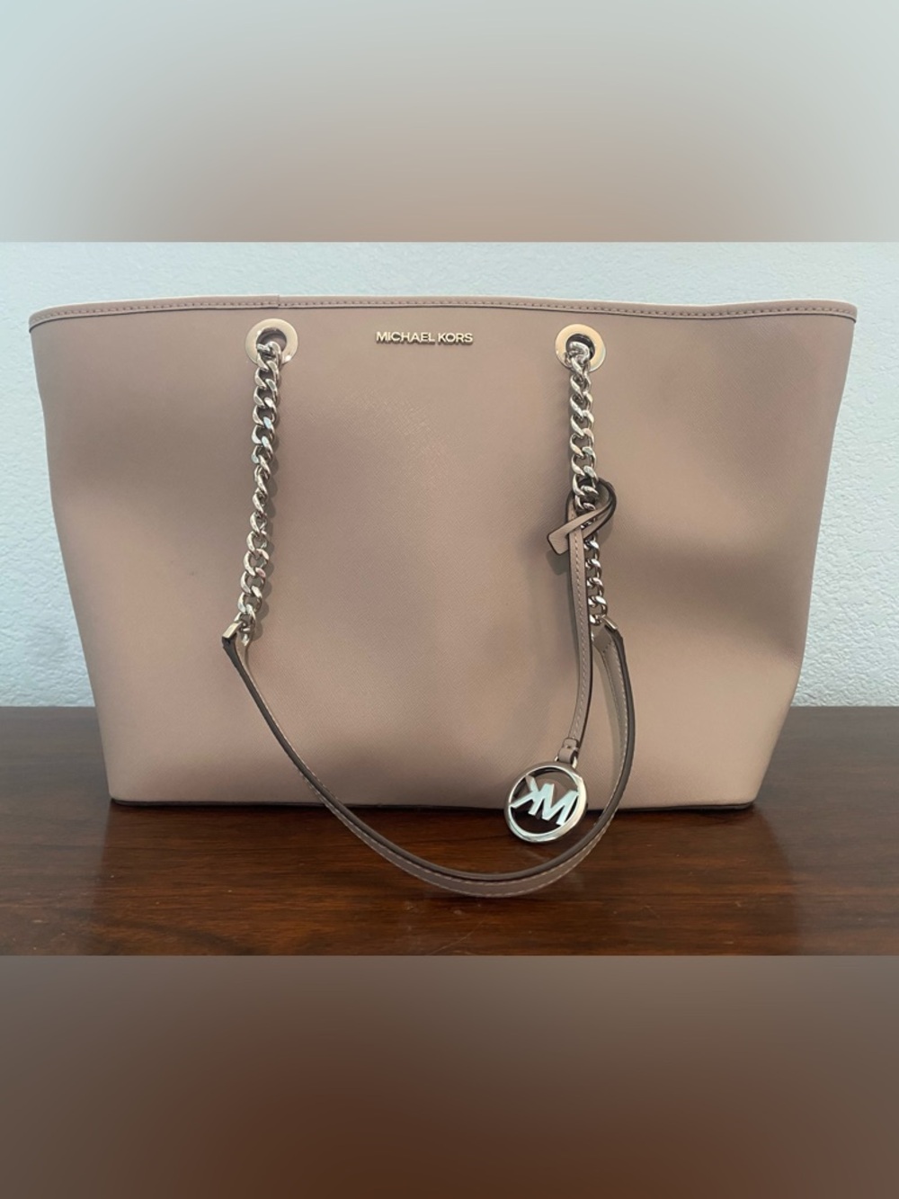 Michael Kors Tote in Light Gray with Chain-Strap Detail